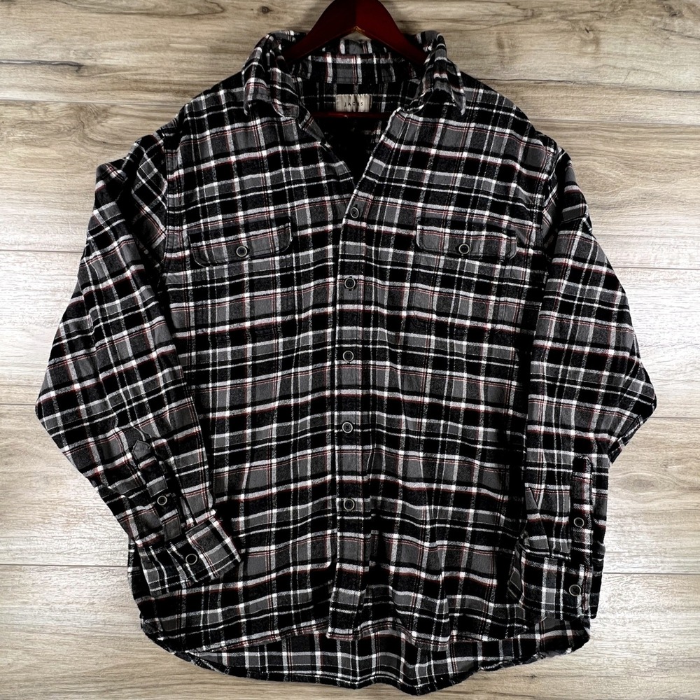 Jachs NY Mens Black Grey Plaid Flannel Button Down Shirt 100% Cotton 974954